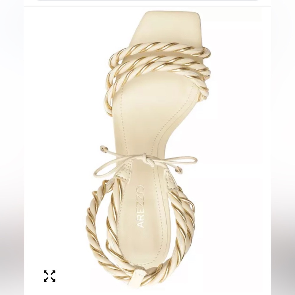 New in Box Arezzo Sawyer Mid Block Sandals Ivory with Gold Trim Elegant Summer - Picture 4 of 11